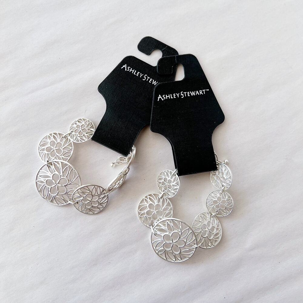 Ashley Stewart Silver Tone Floral Bracelets Set NWT